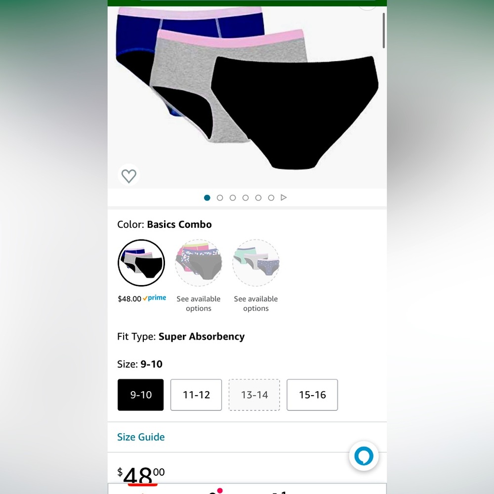 Thinx Teen/Tween Period Underwear Starter Pack 3 Pairs, 9-10, sealed, retail $48